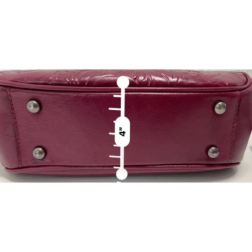 NWOT Patricia Nash Tooled Leather Gracchi Frame Satchel in Magenta